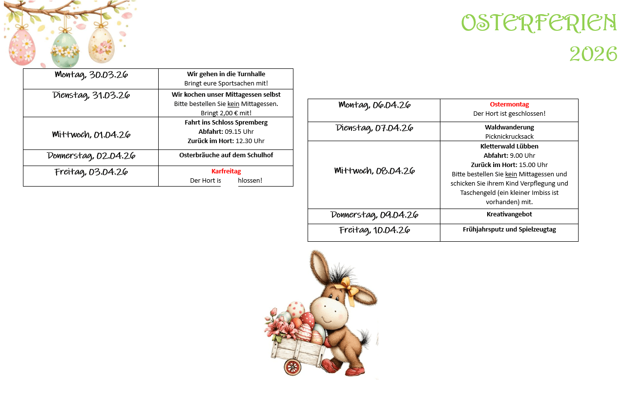 Osterfereinplan Hort Kinderwelt